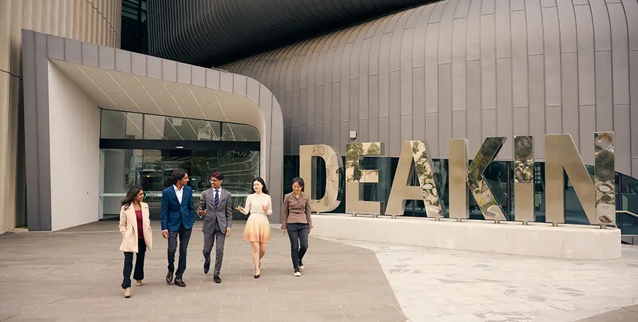 The Deakin University campus building and signage